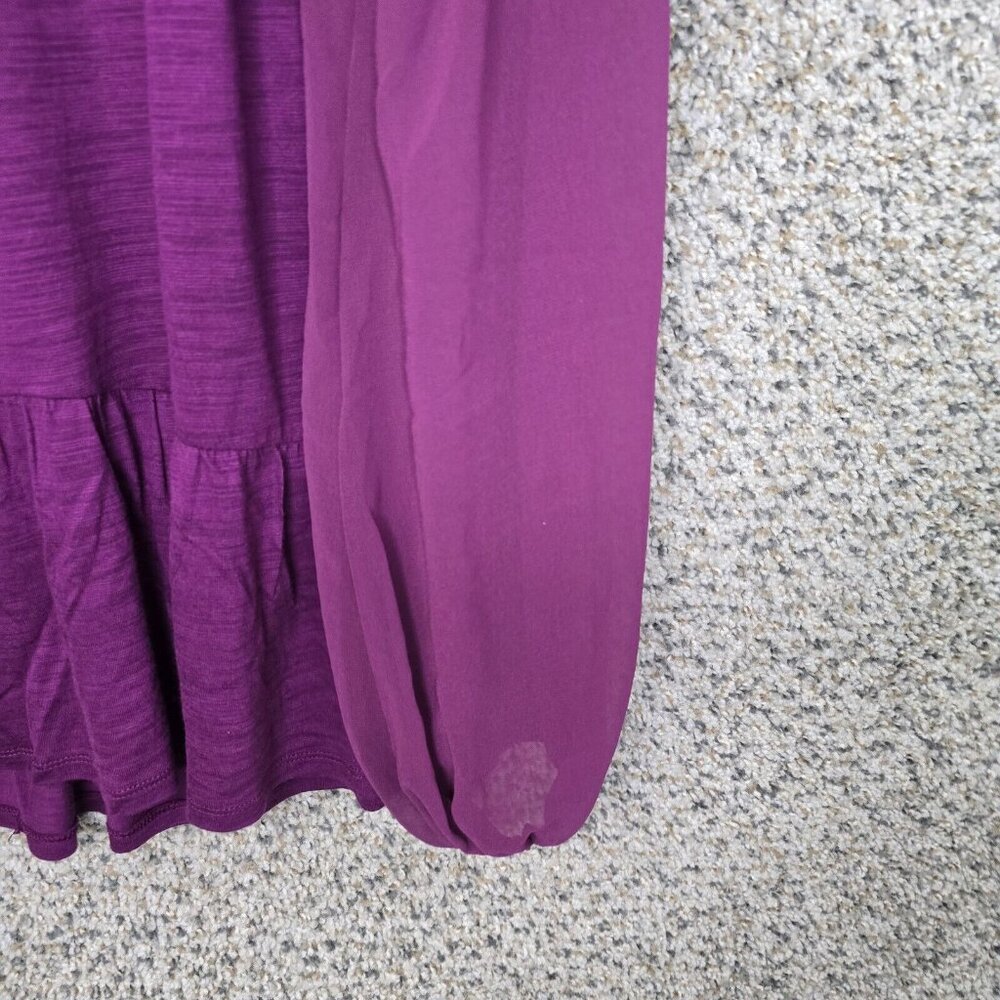 White House‎ Black Market Top Womens XXS Purple Embroidered Blouse Neck Tie - Picture 2 of 7